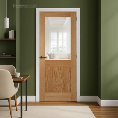 Mendes Marlbrough Un-Finished Oak 1 Panel 1 Light Clear Internal Glazed Door