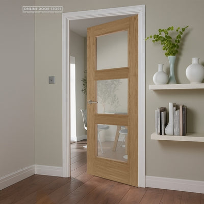 Mendes Madrid Raised Moulding Pre-Finished Oak 3 Light Clear Internal Glazed Door