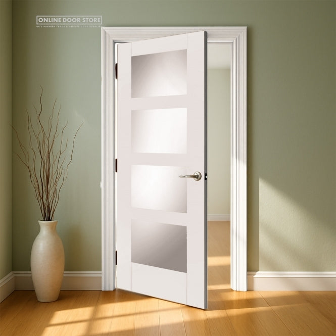 Mendes Contemporary Deluxe White Primed 4 Light Clear Internal Glazed Door