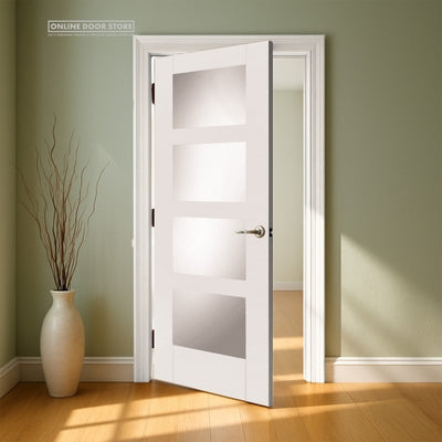 Mendes Contemporary Deluxe White Primed 4 Light Clear Internal Glazed Door