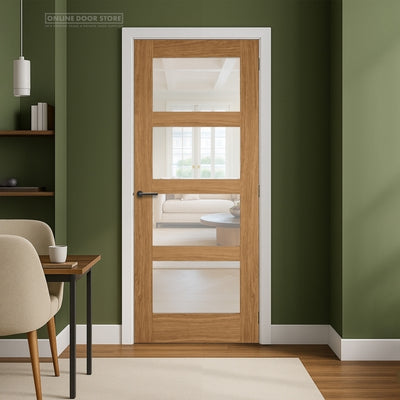 Mendes Contemporary Un-Finished Oak 4 Light Clear Internal Glazed Door