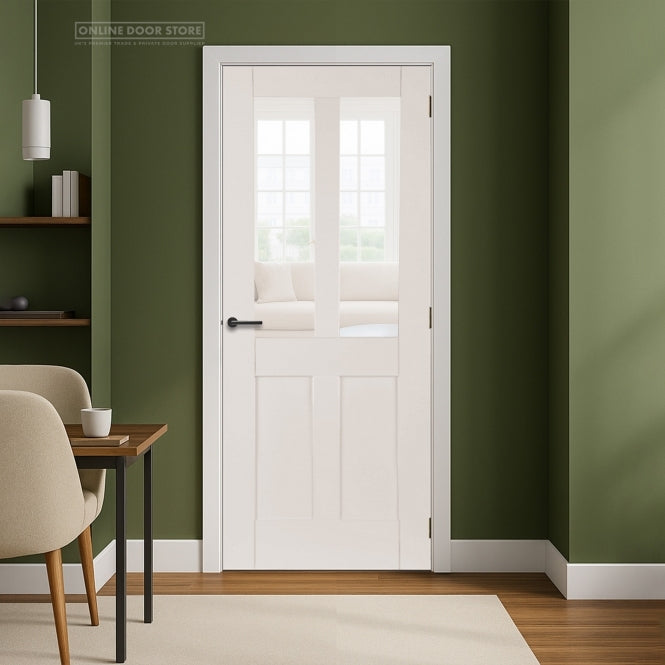 Mendes Deluxe White Primed 2 Panel 2 Light Shaker Clear Internal Glazed Door