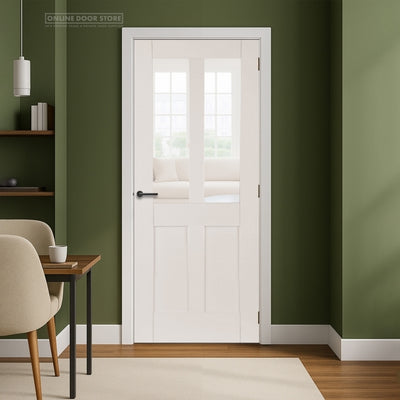 Mendes Deluxe White Primed 2 Panel 2 Light Shaker Clear Internal Glazed Door