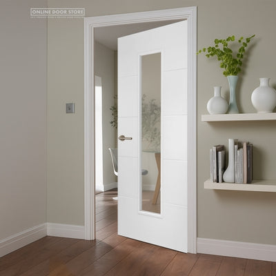 Mendes Orta Deluxe White Primed 1 Light Etched Clear Internal Glazed Door