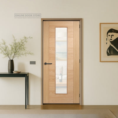 Aster Horizontal Five Panel V-Groove Unfinished Oak Long Light Glazed Door