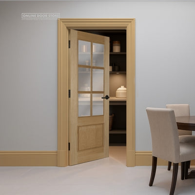 Mendes Iris Raised Moulding Un-Finished Oak 6 Light Clear Glazed FD30 Fire Door
