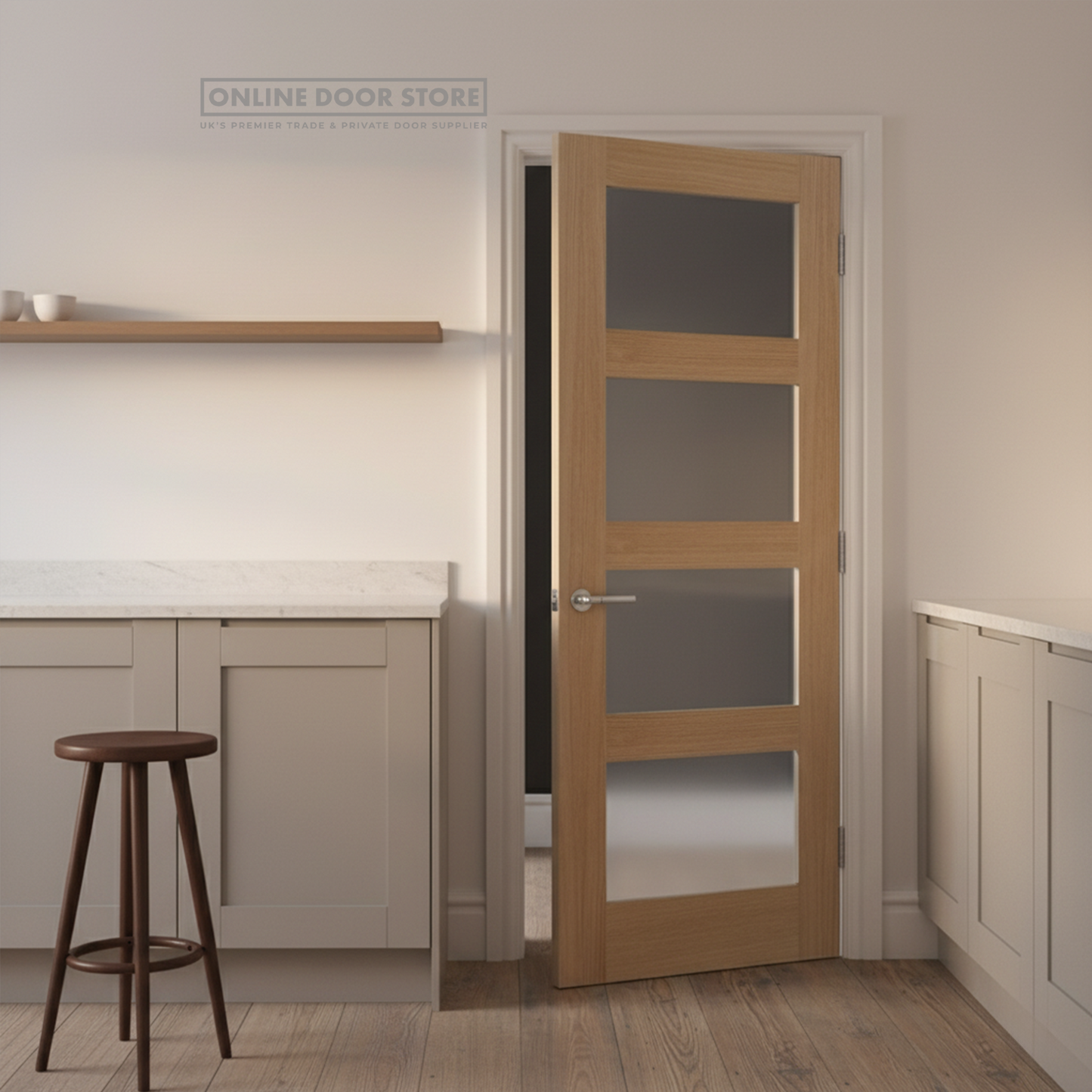 LPD Unfinished Oak-Shaker 4 panel Glazed Door