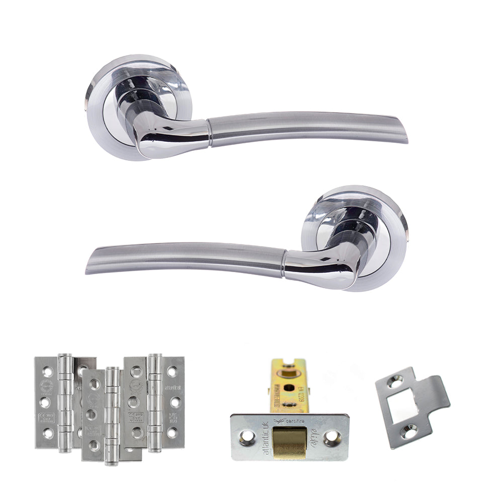Atlantic Eco Swell Door Handle Pack Latch Set - Satin Chrome/Polished Chrome - Fire Door Pack