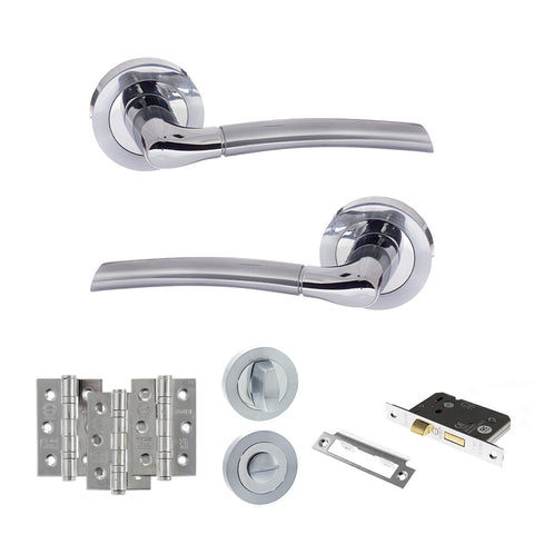 Atlantic Eco Swell Door Handle Pack Bathroom Set - Satin Chrome/Polished Chrome - Privacy Fire Door Pack