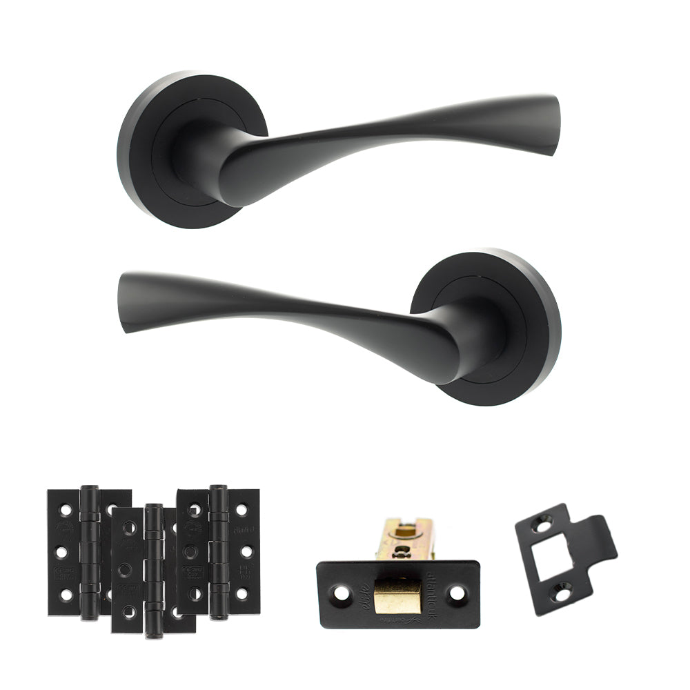 Atlantic Eco Aqua Door Handle Pack Latch Set - Matt Black - Fire Door Pack