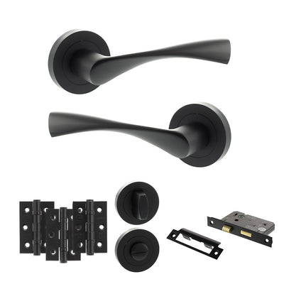 Atlantic Eco Aqua Door Handle Pack Bathroom Set - Matt Black - Privacy Fire Door Pack