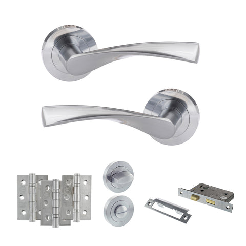 Atlantic Eco Aqua Door Handle Pack Bathroom Set - Satin Chrome - Privacy Fire Door Pack