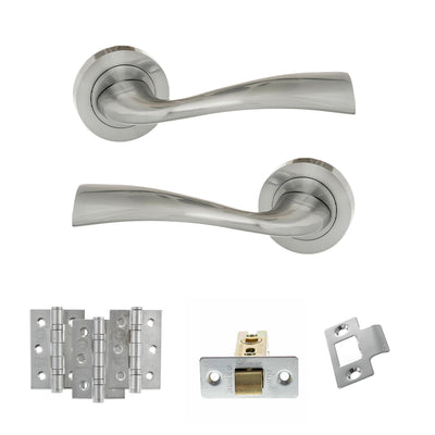Atlantic Eco Wave Door Handle Pack Latch Set - Satin Chrome - Fire Door Pack