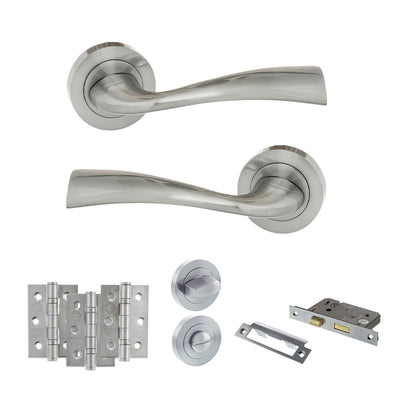 Atlantic Eco Wave Door Handle Pack Bathroom Set - Satin Chrome - Privacy Fire Door Pack