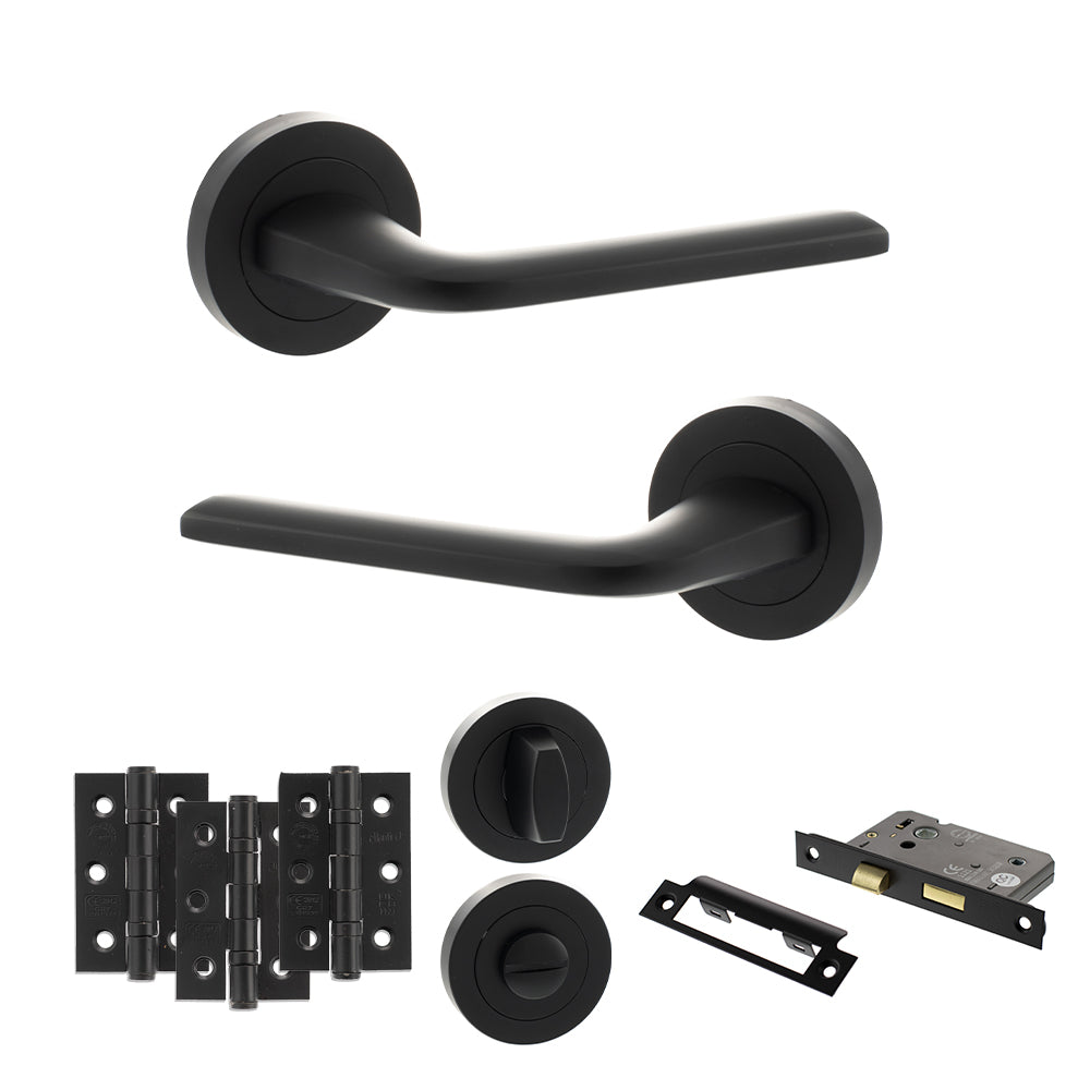 Atlantic Eco Surf Door Handle Pack Bathroom Set - Matt Black - Privacy Fire Door Pack