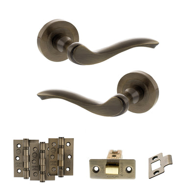Atlantic Old English Warwick Door Handle Pack Latch Set - Antique Brass - Fire Door Pack