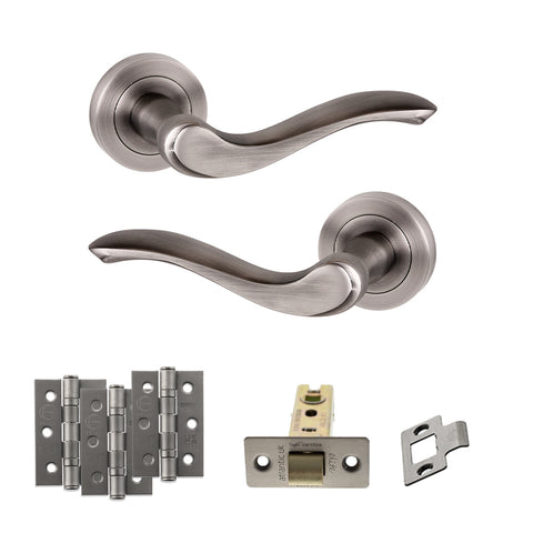Atlantic Old English Warwick Door Handle Pack Latch Set - Matt Gun Metal - Fire Door Pack