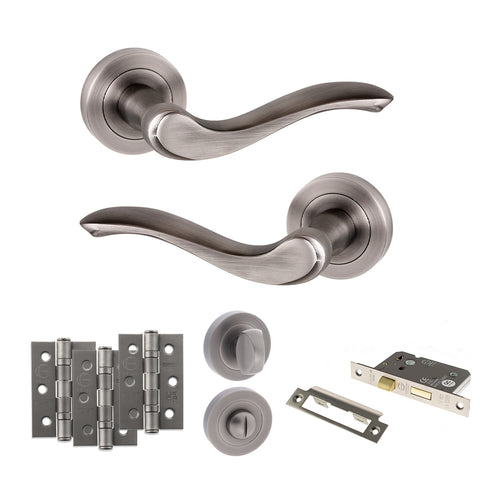 Atlantic Old English Warwick Door Handle Pack Bathroom Set - Matt Gun Metal - Privacy Fire Door Pack