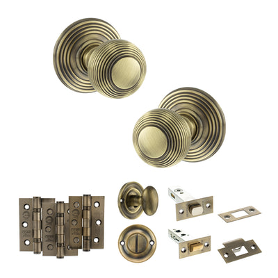 Atlantic Old English Ripon Door Knob Pack Bathroom Set - Antique Brass - Privacy Fire Door Pack