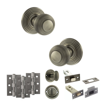 Atlantic Old English Ripon Door Knob Pack Bathroom Set - Matt Gun Metal - Privacy Fire Door Pack