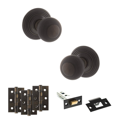 Atlantic Old English Ripon Door Knob Pack Latch Set - Urban Dark Bronze - Fire Door Pack