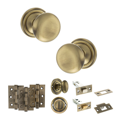Atlantic Old English Harrogate Door Knob Pack Bathroom Set - Antique Brass - Privacy Fire Door Pack