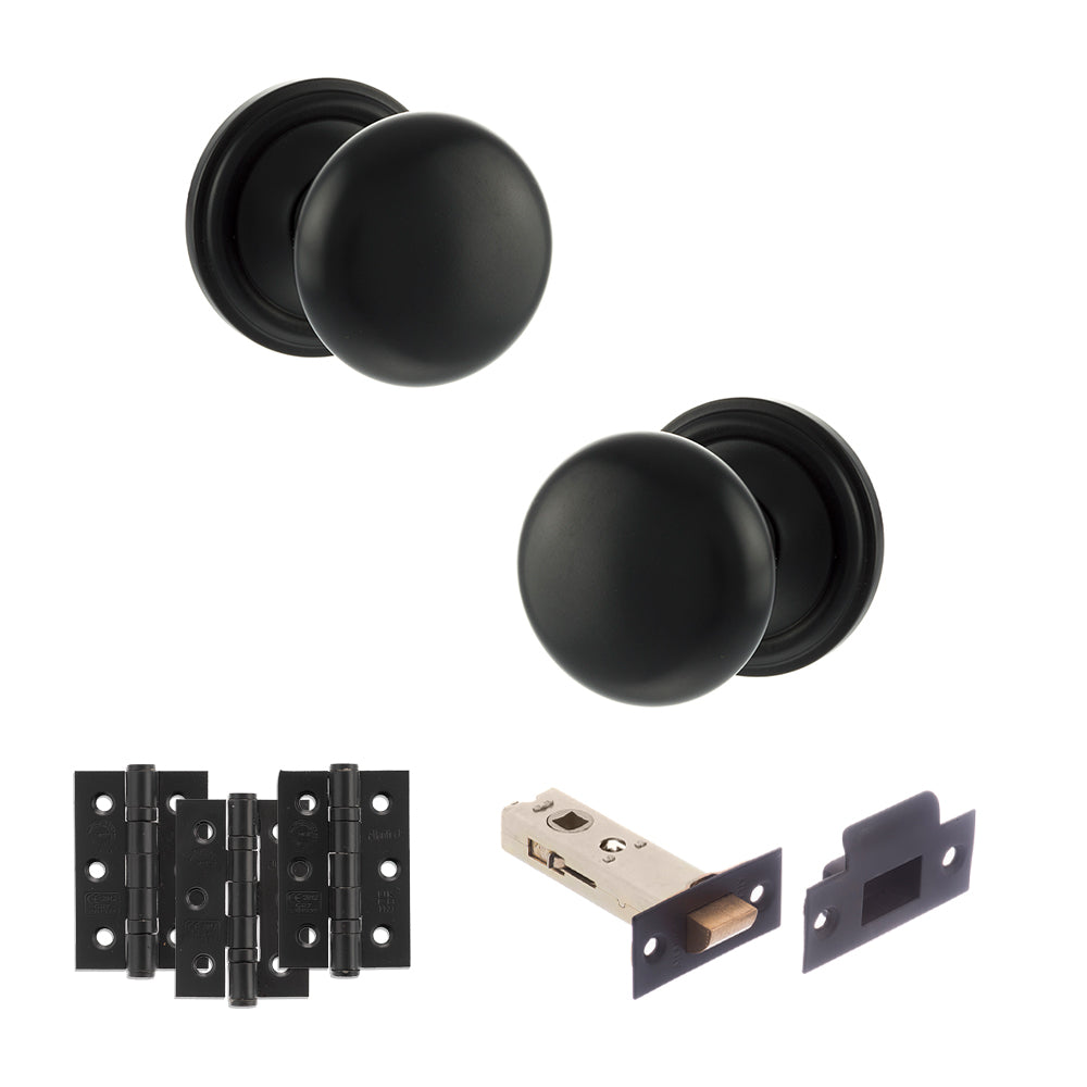 Atlantic Old English Harrogate Door Knob Pack Latch Set - Matt Black - Fire Door Pack