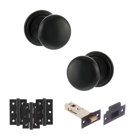 Atlantic Old English Harrogate Door Knob Pack Latch Set - Matt Black - Fire Door Pack