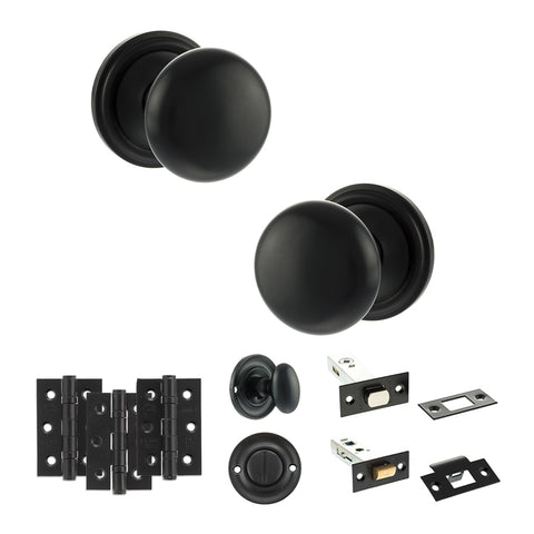 Atlantic Old English Harrogate Door Knob Pack Bathroom Set - Matt Black - Privacy Fire Door Pack