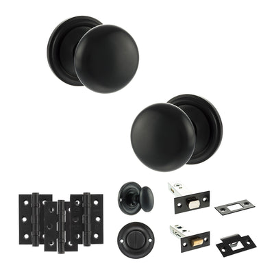 Atlantic Old English Harrogate Door Knob Pack Bathroom Set - Matt Black - Privacy Fire Door Pack