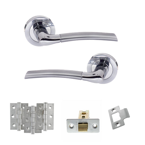 Atlantic STATUS Indiana Door Handle Pack Latch Set - Satin Chrome/Polished Chrome - Fire Door Pack