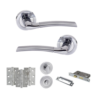 Atlantic STATUS Indiana Door Handle Pack Bathroom Set - Satin Chrome/Polished Chrome - Privacy Fire Door Pack
