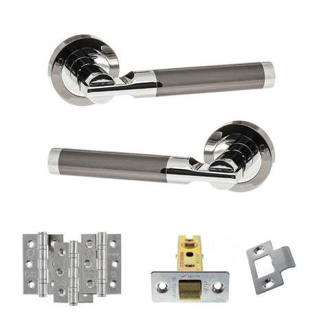 Atlantic STATUS Dakota Door Handle Pack Latch Set - Black Nickel/Polished Chrome - Fire Door Pack