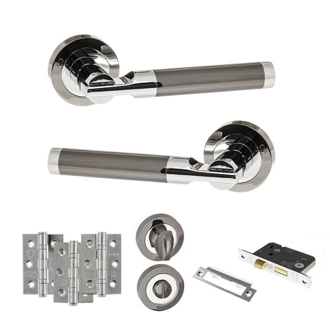 Atlantic STATUS Dakota Door Handle Pack Bathroom Set - Black Nickel/Polished Chrome - Privacy Fire Door Pack