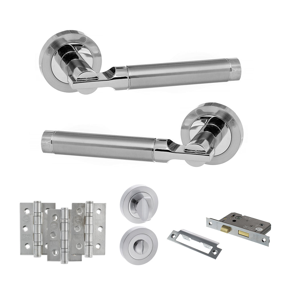 Atlantic STATUS Dakota Door Handle Pack Bathroom Set - Satin Chrome/Polished Chrome - Privacy Fire Door Pack