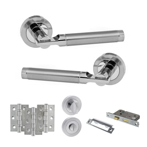 Atlantic STATUS Dakota Door Handle Pack Bathroom Set - Satin Chrome/Polished Chrome - Privacy Fire Door Pack