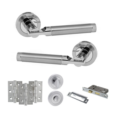 Atlantic STATUS Dakota Door Handle Pack Bathroom Set - Satin Chrome/Polished Chrome - Privacy Fire Door Pack