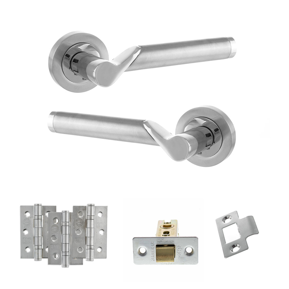 Atlantic STATUS Hawaii Door Handle Pack Latch Set - Satin Chrome/Polished Chrome - Fire Door Pack