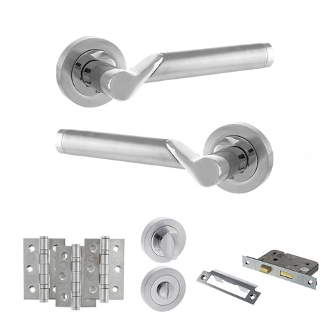 Atlantic STATUS Hawaii Door Handle Pack Bathroom Set - Satin Chrome/Polished Chrome - Privacy Fire Door Pack