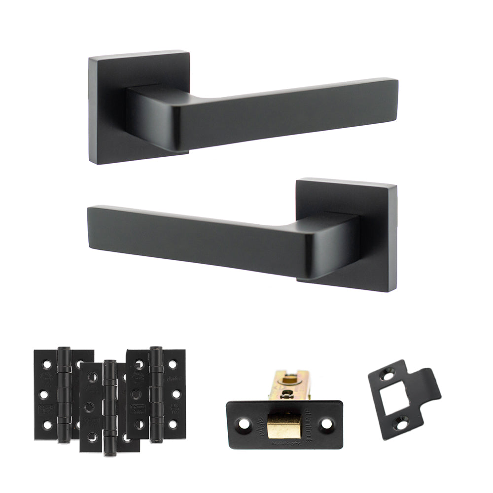 Atlantic STATUS Montana Door Handle Pack Latch Set - Matt Black - Fire Door Pack