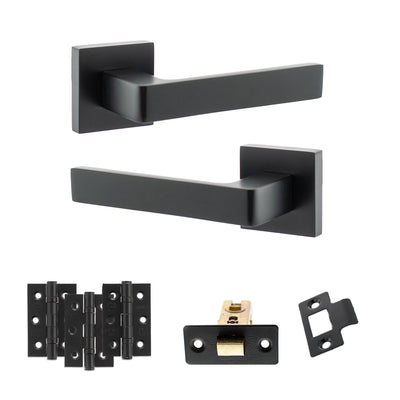 Atlantic STATUS Montana Door Handle Pack Latch Set - Matt Black - Fire Door Pack