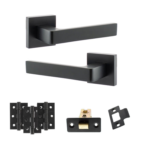 Atlantic STATUS Montana Door Handle Pack Latch Set - Matt Black - Fire Door Pack