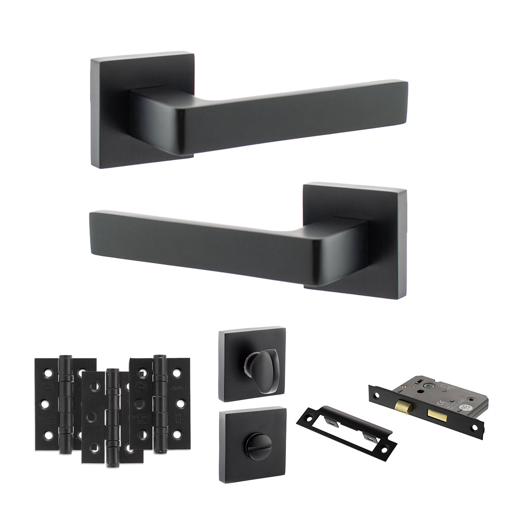 Atlantic STATUS Montana Door Handle Pack Bathroom Set - Matt Black - Privacy Fire Door Pack