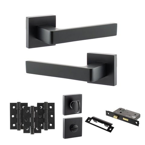 Atlantic STATUS Montana Door Handle Pack Bathroom Set - Matt Black - Privacy Fire Door Pack