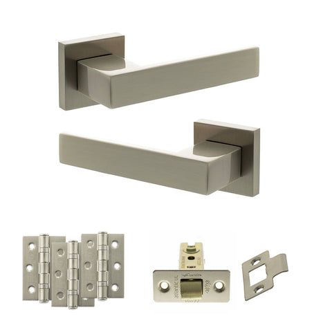 Atlantic Senza Pari Panetti Door Handle Pack Latch Set - Satin Nickel - Fire Door Pack