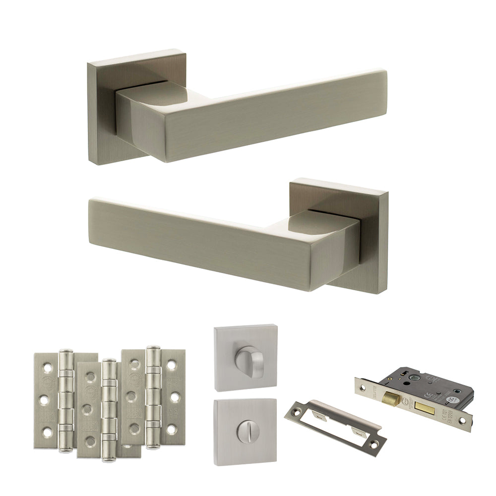 Atlantic Senza Pari Panetti Door Handle Pack Bathroom Set - Satin Nickel - Privacy Fire Door Pack