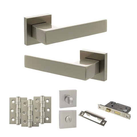 Atlantic Senza Pari Panetti Door Handle Pack Bathroom Set - Satin Nickel - Privacy Fire Door Pack