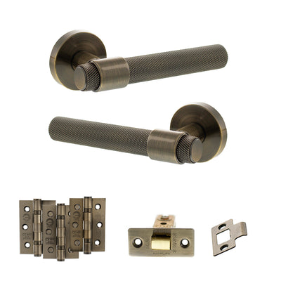 Atlantic Senza Pari Andretta Door Handle Pack Latch Set - Antique Brass - Fire Door Pack