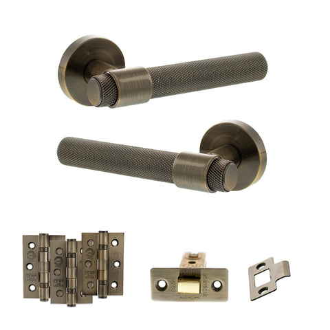 Atlantic Senza Pari Andretta Door Handle Pack Latch Set - Antique Brass - Fire Door Pack
