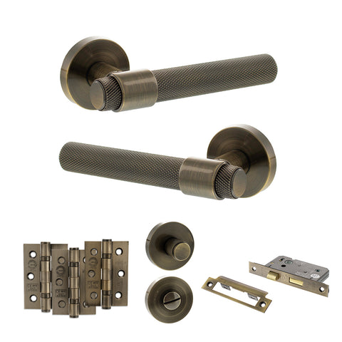 Atlantic Senza Pari Andretta Door Handle Pack Bathroom Set - Antique Brass - Privacy Fire Door Pack